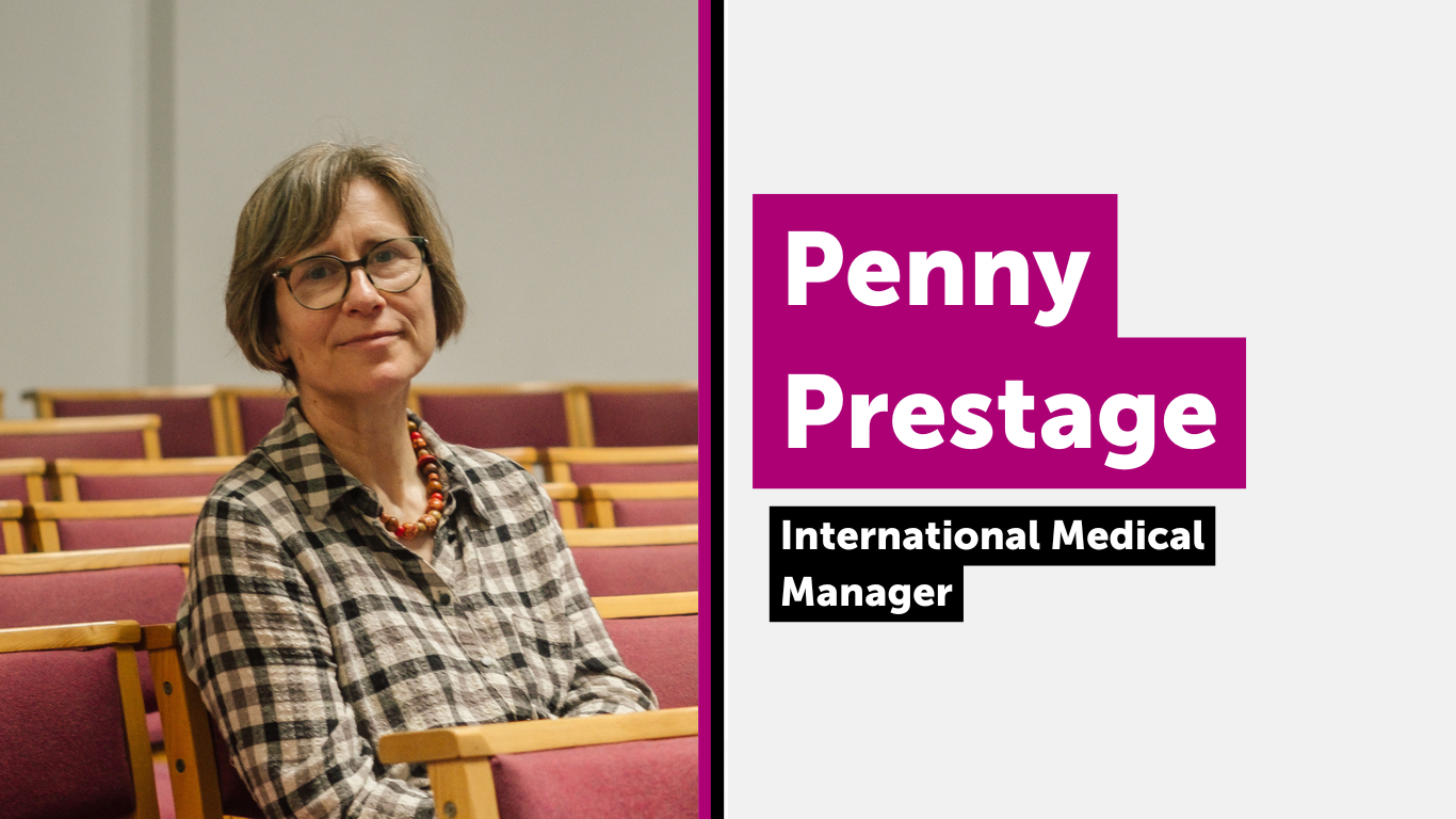 Text: Life at VSO banner Penny Prestage International Medical Manager