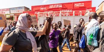 Nandi locals and VSO volunteers during the deafway project community awareness parade in Nandi town, Kenya