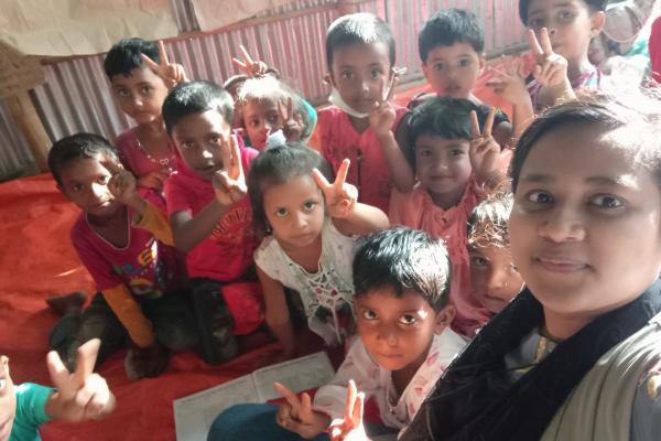 Children enjoying learning through play at an Education in Emergencies centre.