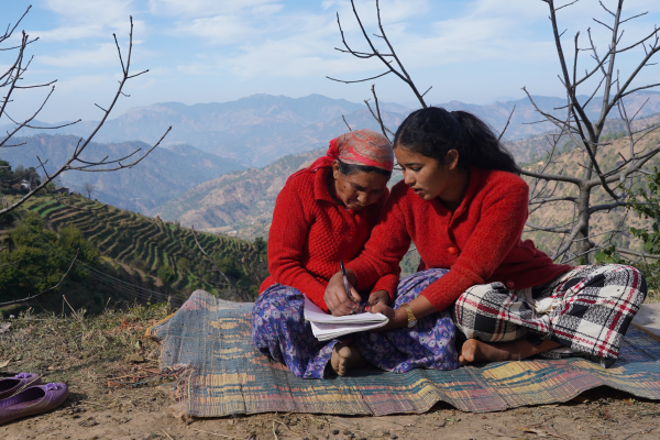 Mother and daughter studying