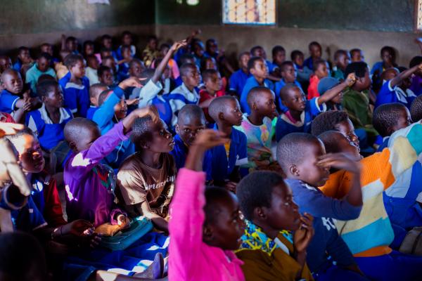 Students in a crowded classroom.